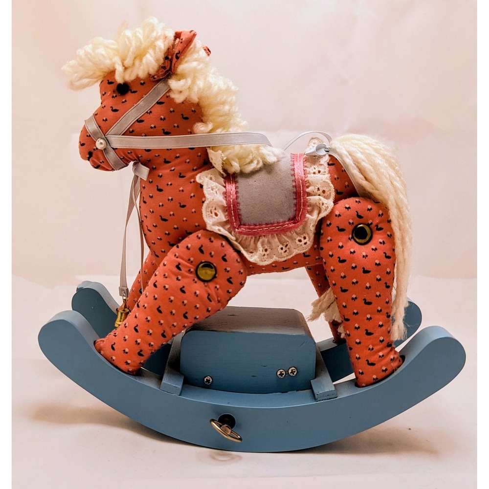 Vintage San Francisco Music Box Pink Fabric Self Rocking Horse